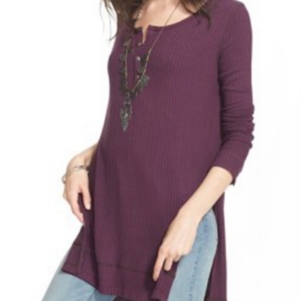 We The Free Free People Women's Plum Thermal Top Long Sleeved Gwen Tunic Sz M